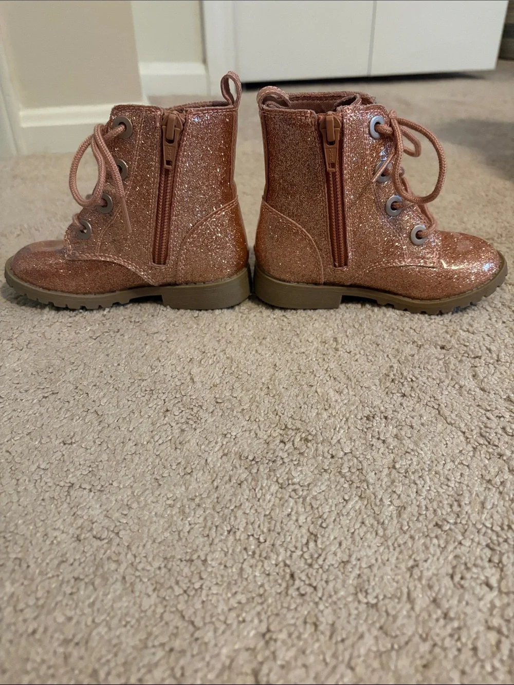 Toddler Girl Glitter Lace-Up Boots - Rose Gold (Size 7)
